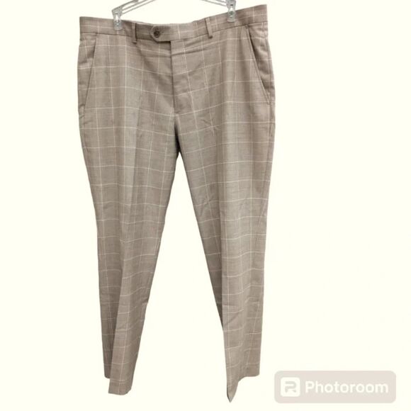 Coolmax All Season Stafford Mens Classic Fit Pants Size 36/30 Beige Checkered - Picture 1 of 8